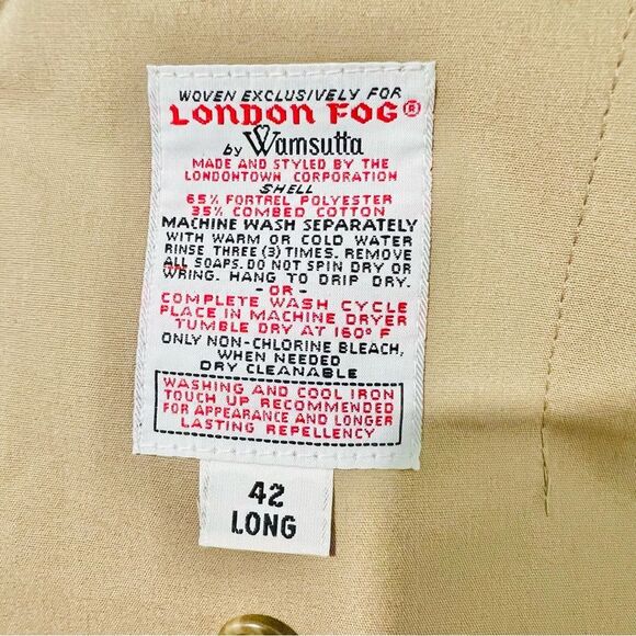 Vintage London Fog Men's Tan Trench Coat Insulated Lining Included Sz. 42 Long - Picture 10 of 12